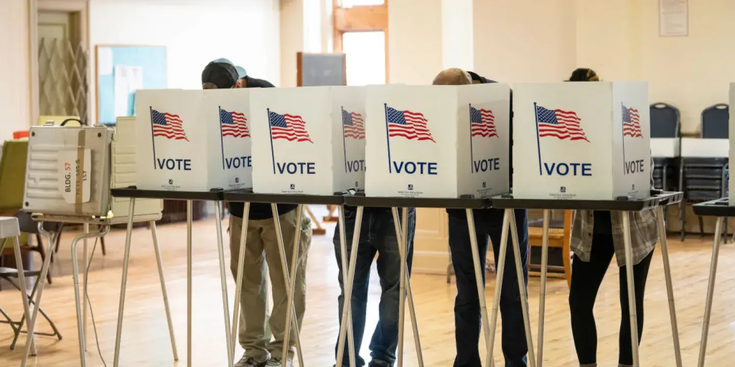 Individuals voting behind privacy booths